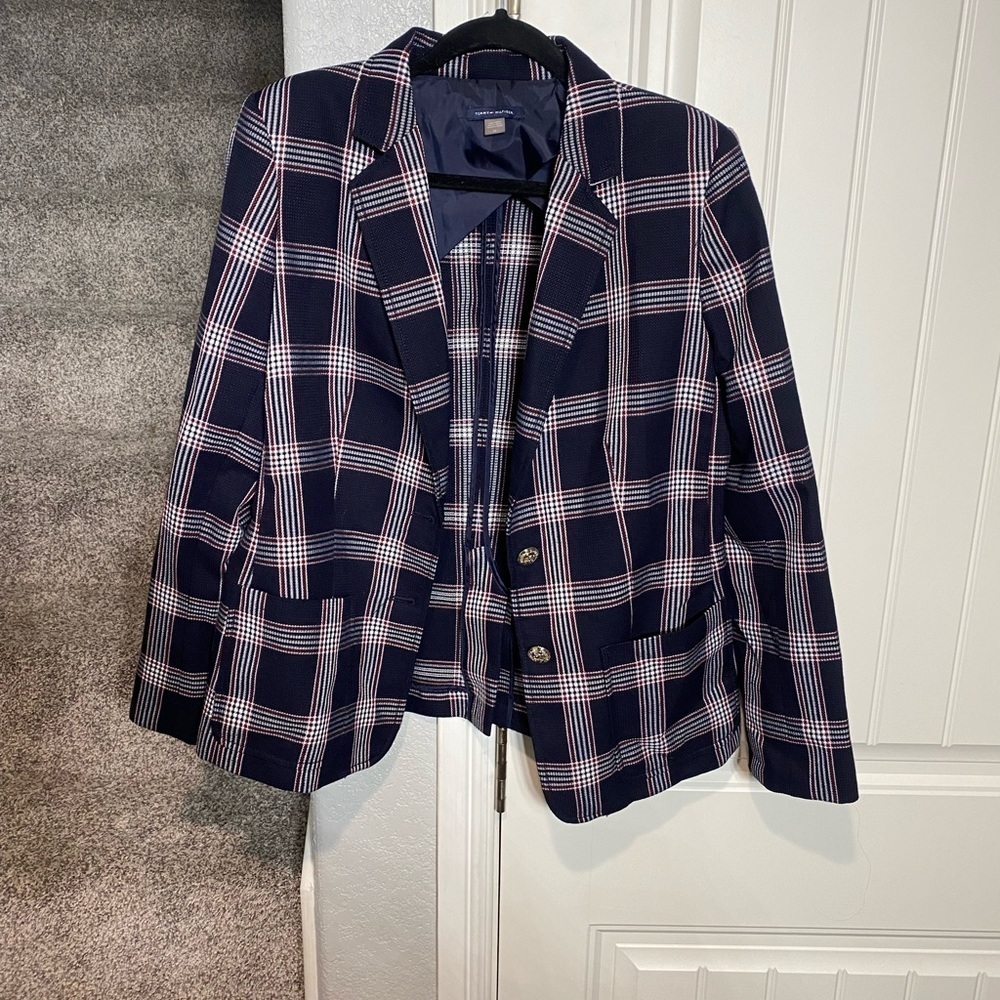 Tommy Hilfiger Tartan/Plaid Navy Blazer - Picture 7 of 9